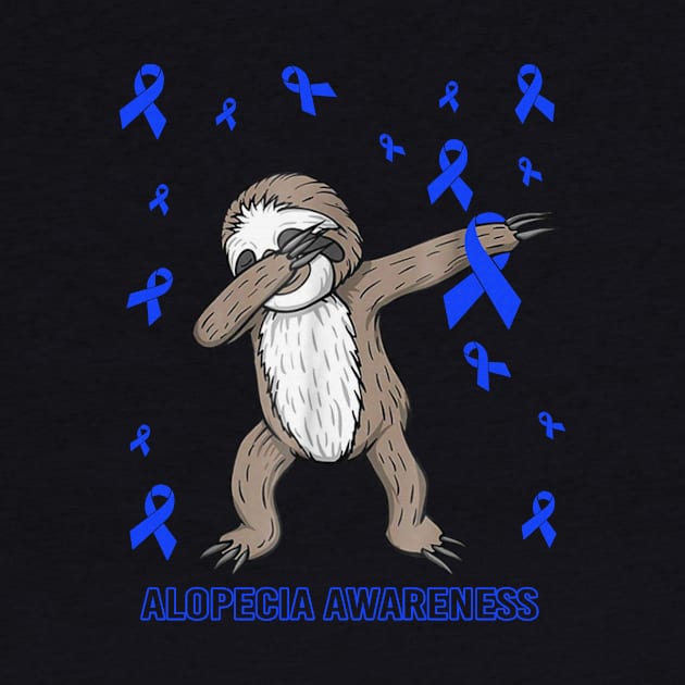 Dabbing Sloth Cute Funny Dog Dab Love Hope Faith Believe Support Alopecia Awareness Blue Ribbon Warrior by celsaclaudio506